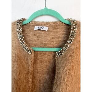 LDTJ Embellished Fuzzy Cardigan Open front Neutral Sz 1